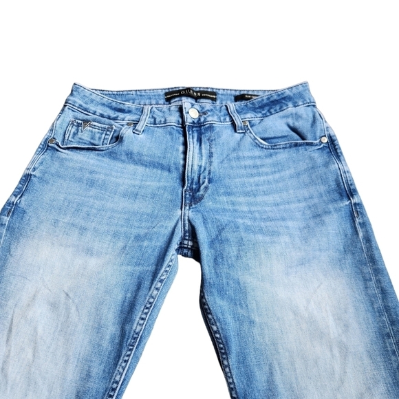 Guess slim tapered mid rise straight leg blue white demin Jean pants - Picture 2 of 11